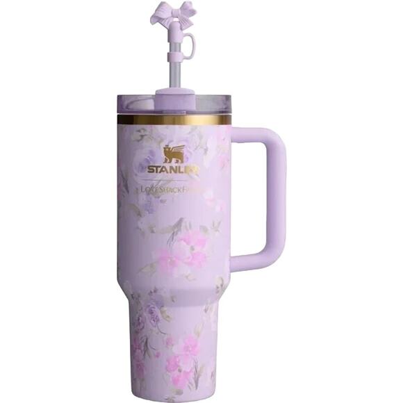 StanleyXLove Shack Fancy Purple Happy Thoughts Floral 40oz Quencher Tumbler NEW - Picture 1 of 6